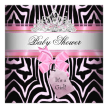 Babyparty-Mädchenzebra-Rosa-Prinzessin Black Personalisierte Einladung