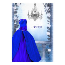 Ballkleid-königliches Marine-Blau-Rose Quinceanera Personalisierte Einladung