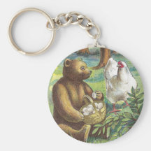 Bär setzt die Hühnereier in Korb Vintages Ostern e Schlüsselband