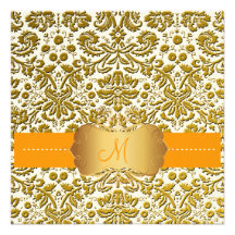 Barocke Goldspitze/orange Akzent Einladungen