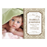 Barocke Muster-Baby-Geburts-Mitteilung (Taupe) Personalisierte Einladungskarte