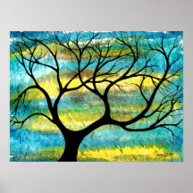 Baum auf Pergament mit Aquarell-Hintergrund Posterdrucke