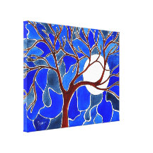 Baum und Mond auf Leinwand - Blau Galerie Gefaltete Leinwand