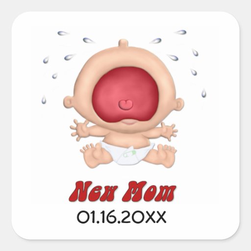 Bawling Baby - junge Mutter - fertigen Sie besonde Quadrataufkleber