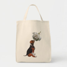 Beagle-Welpen-weiße Rosen-Lebensmittelgeschäft-Tas