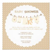 Beige Baby-Wäscheleine-Duschen-Einladungen