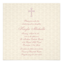 Beige Damast-Rosa-Baby-Taufe Personalisierte Ankündigung