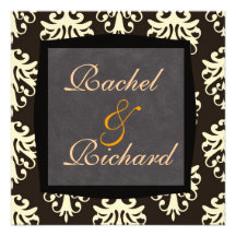 Beige u. Brown-DAMAST KLASSISCHE Hochzeit EINLADUN