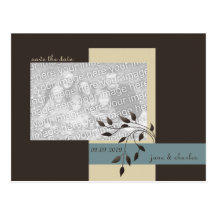 Belaubtes schokoladenbraunes Foto Save the Date Postkarte