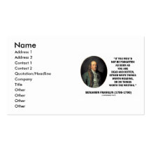 Benjamin Franklin schreiben Sachen wert das Ablese Visitenkarte