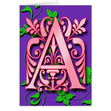 Beschriften Sie ein Monogramm, auf rosa lila Karte
