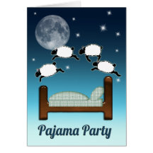 Bett, Himmel und Zählung der Schafe an Nacht-PJ-Pa Karte