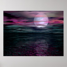 Bewölkter Himmel-Ozean-Mond-Aufstieg Posterdrucke