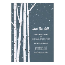 Birken-Baum und Schnee Save the Date Einladungskarten