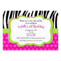 Bithday heißes Rosa des Zebradruckes Party Einladu