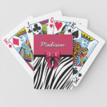 Black and Pink Ribbon Bow Zebra Print Bicycle Poker Cards