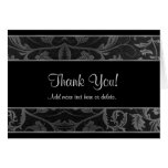 Black and Silver Grey Damaask- Thank You Greeting Card