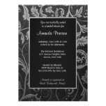 Black and Silver Grey Damask - Bridal Shower Personalized Announcement