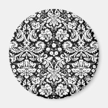 Black and white damask pattern fridge magnet