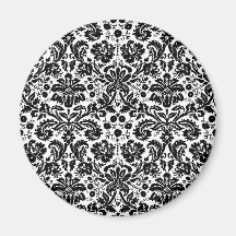 Black and white stylish damask pattern refrigerator magnets