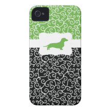 Black&Green Wirbel w/Dachshund Case-Mate iPhone 4 Hülle