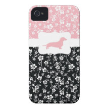 Black&Pink Blumenw/Dachshund iPhone 4 Case-Mate Hülle