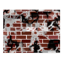 Black & White Grunge Graffiti Riddled Brick Wall Postcard