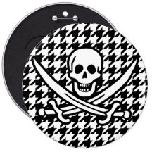 Black & White Houndstooth Jolly Roger Buttons