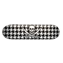 Black & White Houndstooth Jolly Roger Skateboard Deck