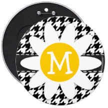 Black & White Houndstooth.; Spring Daisy Pinback Button
