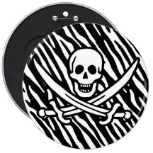 Black & White Zebra Stripes Jolly Roger Pirate Pinback Button