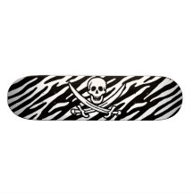 Black & White Zebra Stripes Jolly Roger Pirate Skate Deck
