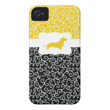 Black&Yellow Wirbel w/Dachshund iPhone 4 Case-Mate Hülle