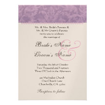 Blasses lila Damast-Monogramm-metallisches Papier Einladungskarte