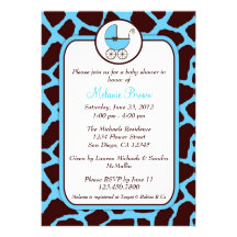 Blau und Brown-Giraffen-Druck-Babyparty laden ein Individuelle Einladungskarte