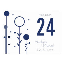 Blaue Blumenpunkt-Tischnummer-Karte Postkarten