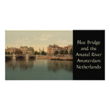 Blaue Brücke und der Amstel Fluss, Amsterdam Photokarten