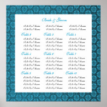Blaue Damasthochzeits-Sitzplatzdiagramme Plakate