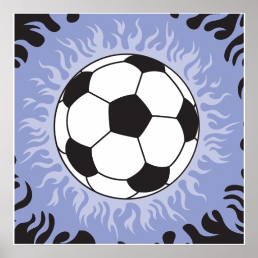 blaue Flammen des Fußballs Plakatdruck