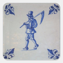 Blaue Fliese Delfts - Mäher-tragende Sense oder Si Sticker
