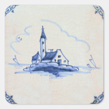 Blaue Fliese klassischer Antiquarian-Delfts - Kirc Quadrataufkleber