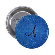 Blaue Glittermonogrammgeschenke Button