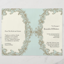 Blaue Goldcreme-Vintages Sahnehochzeits-Programm Personalisierte Flyer