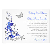 Blaue, graue, weiße tropische Strand-Hochzeit lade Einladung