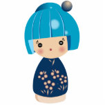Blaue Kokeshi Dreiergruppe Fotoskulpturen