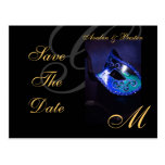 Blaue Maskerade-Masken-Save the Date Postkarte
