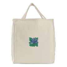 Blaue MitternachtsRose gestickte Tasche