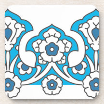 Blaue Retro mit Blumengrenze Getränk Untersetzer