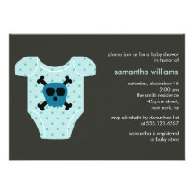 Blaue Schädel-Ausstattungs-Jungen-Babyparty Einladungskarte