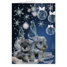 Blaue Schnauzer-Welpen-Weihnachtskarten